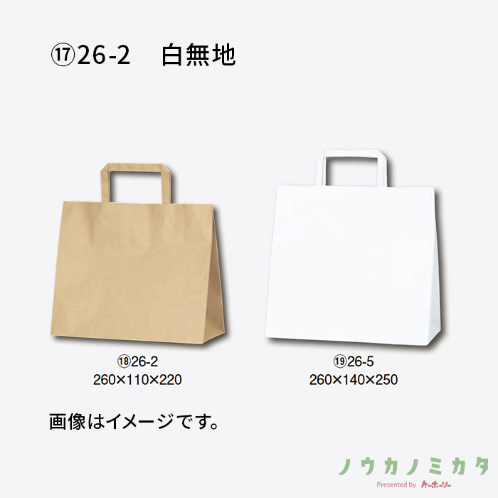 HEIKO 紙袋 H25チャームバッグ平紐 26-2 白無地　カフェ資材