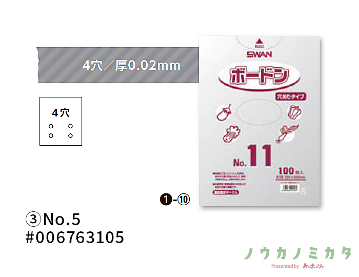 SWAN  スワンボードン 4穴 厚み0.02mm No.5(5号) ポリ袋