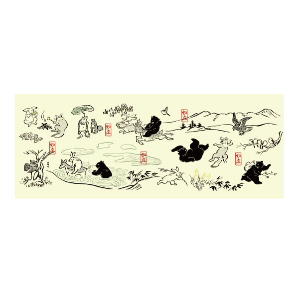 北海道知床鳥獣戯画【知床限定】手ぬぐい