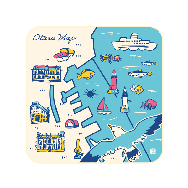 【ポートマルシェotarue様限定】小樽MAP　ガーゼパイルハンカチ