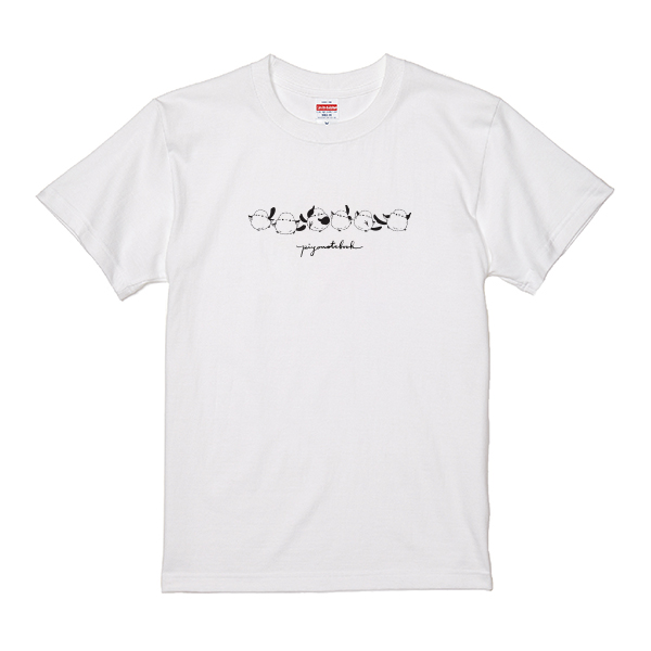 ぴよ手帖　Tシャツ　シマエナガ6羽横並び　ホワイト