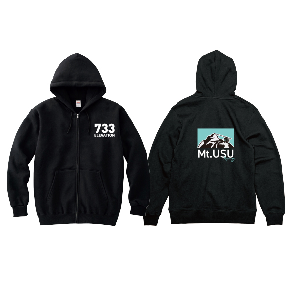 【有珠山ロープウェイ様限定】オリジナルパーカー　有珠山マーク四角　ブラック