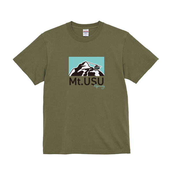 【有珠山ロープウェイ様限定】オリジナルTシャツ　有珠山マーク四角　ライトオリーブ