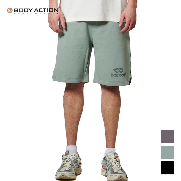 BODY ACTION  ボディアクション ハーフパンツ 綿 裏毛 ロゴ メンズ  ユニセック ブラック グレー グリーン Sサイズ　Mサイズ