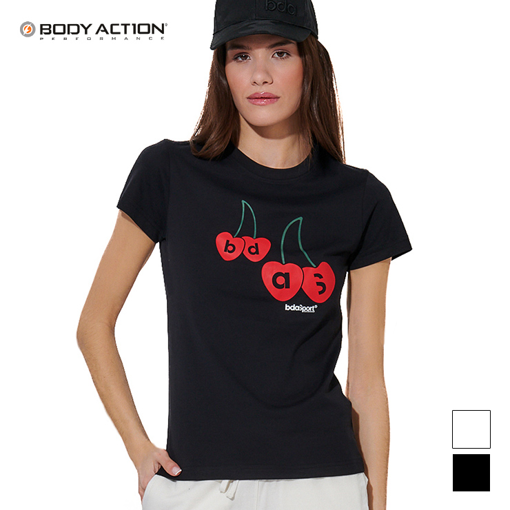 BODY ACTION ボディアクション ミニTシャツ 半袖 グラフィック スリムフィット ブラック Sサイズ