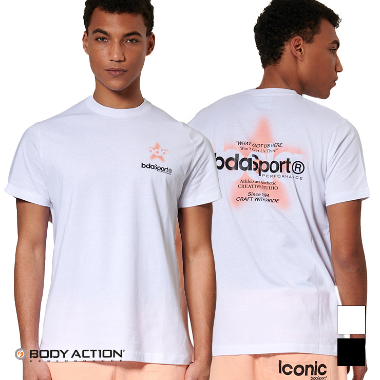 BODY ACTION ボディアクション Tシャツ 半袖 グラフィック 定番  メンズ  ユニセックス ブラック ホワイト Mサイズ Lサイズ