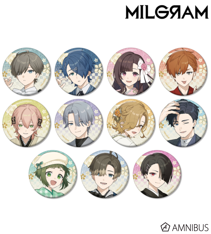 【アルマビアンカ】MILGRAM -ミルグラム- 描き下ろし レトロ和装ver. トレーディンググリッター缶バッジ 1BOX入数：11