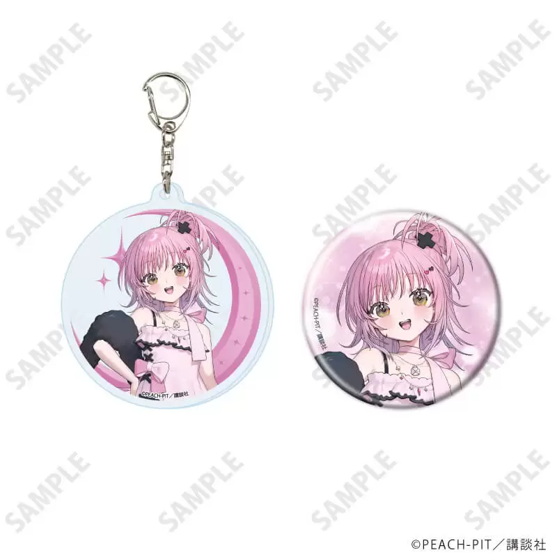 【A3】アクリルキーホルダー＆缶バッジセット(57mm)「しゅごキャラ！」01/日奈森あむ お祝いver.(夏炉氏描き起こしイラスト)