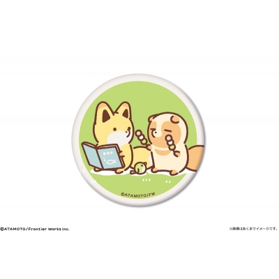 【カナリア】タヌキ＆キツネ マット缶バッジ 04 一緒に食べよう