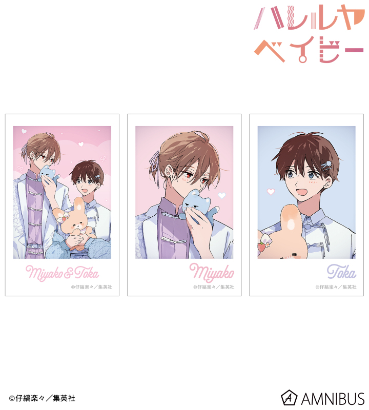 【アルマビアンカ】ハレルヤベイビー 仔縞楽々先生 描き下ろし ぬい抱っこver. インスタントカメラ風イラストカード3枚セット