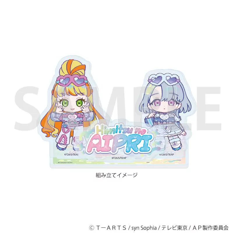 【A3】アクリルコ－スタ－スタンド「ひみつのアイプリ」02／デザインB デュオコ－デver．（ミニキャライラスト）