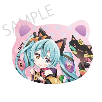 【KADOKAWA】「初音ミク×招き猫×真夏の熊谷」猫型缶バッジ 初音ミク 黒猫2 Art by らっす