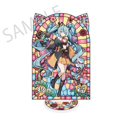 【KADOKAWA】「初音ミク×招き猫×真夏の熊谷」ステンドグラス風素材加工アクリルスタンド 初音ミク 黒猫 Art by イコモチ