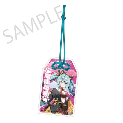 【KADOKAWA】「初音ミク×招き猫×真夏の熊谷」 御守風アクリルさげ札 初音ミク 黒猫 Art by イコモチ