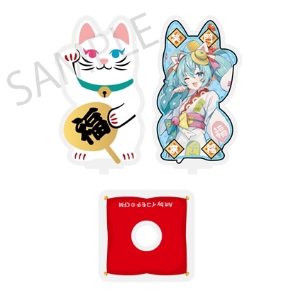 【KADOKAWA】「初音ミク×招き猫×真夏の熊谷」 まわるダイカットアクリルスタンド 初音ミク 白猫 Art by イコモチ