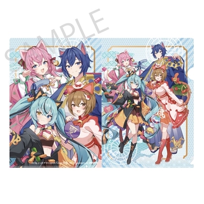 【KADOKAWA】「初音ミク×招き猫×真夏の熊谷」クリアファイル 初音ミク 黒猫 / 巡音ルカ / MEIKO / KAITO Art by イコモチ