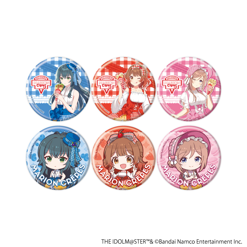 【A3】缶バッジ「学園アイドルマスター」03/クレープ風ドレスver. トレーディング（全6種）（描き下ろし&ミニキャライラスト） 1BOX入数：6