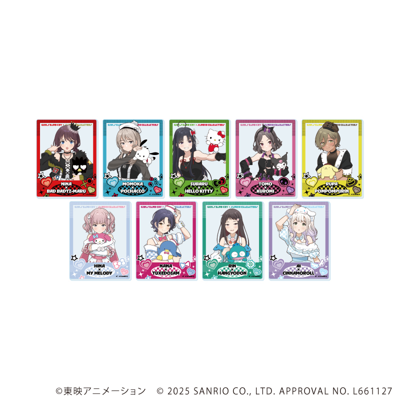 【A3】アクリルカード「ガールズバンドクライ×サンリオキャラクターズ」01/ブラインド（全9種） 等身デザイン（コラボイラスト） 1BOX入数：9