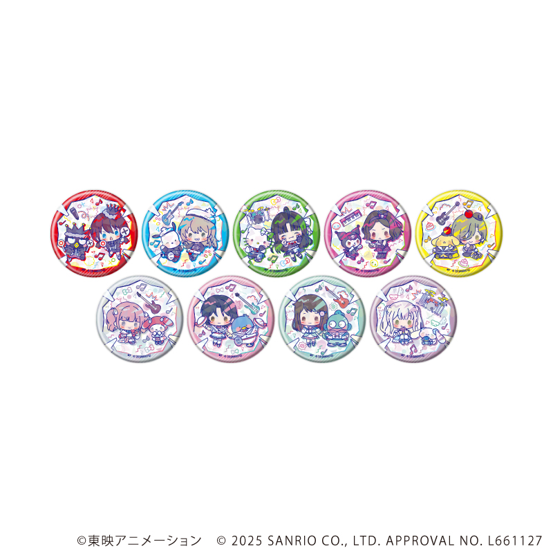 【A3】ホログラム缶バッジ（57mm）「ガールズバンドクライ×サンリオキャラクターズ」02/ブラインド（全9種） ミニキャラデザイン（コラボイラスト） 1BOX入数：9