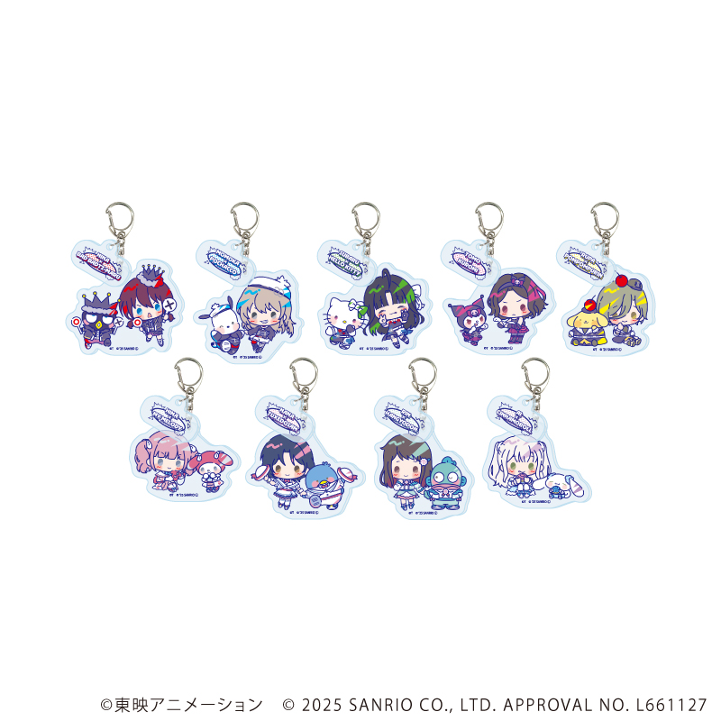【A3】パーツ付きアクリルキーホルダー「ガールズバンドクライ×サンリオキャラクターズ」02/ブラインド（全9種） ミニキャラデザイン（コラボイラスト） 1BOX入数：9