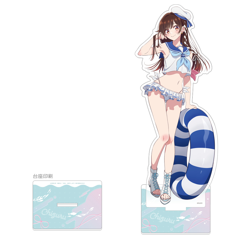 【カーテン魂】彼女、お借りします 描き下ろし特大アクリルスタンド （水原千鶴/マリンセーラー水着） 