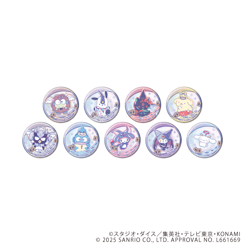 【A3】ホログラム缶バッジ（65mm）「遊☆戯☆王デュエルモンスターズGX×サンリオキャラクターズ」01/ブラインド（全9種）（コラボイラスト） 1BOX入数：9
