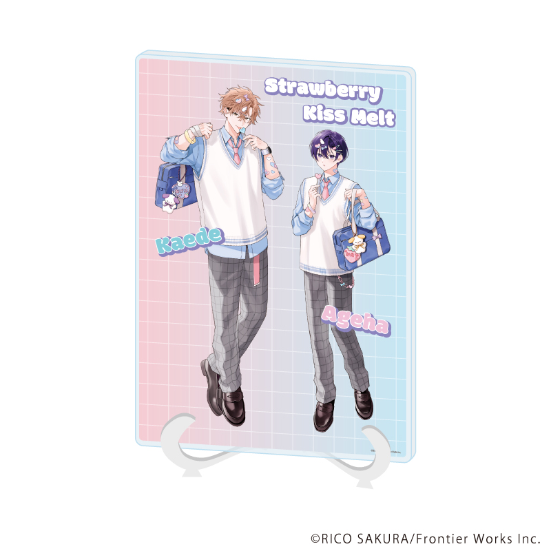 【A3】アクリルアートボード（A5サイズ）「ストロベリーキス・メルト」01/楓&朱羽（描き下ろしイラスト）