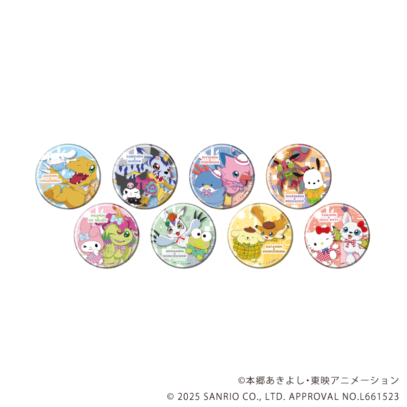 【A3】缶バッジ「デジモンアドベンチャー×サンリオキャラクターズ」02/BOX2 ブラインド（全8種）（コラボイラスト） 1BOX入数：8