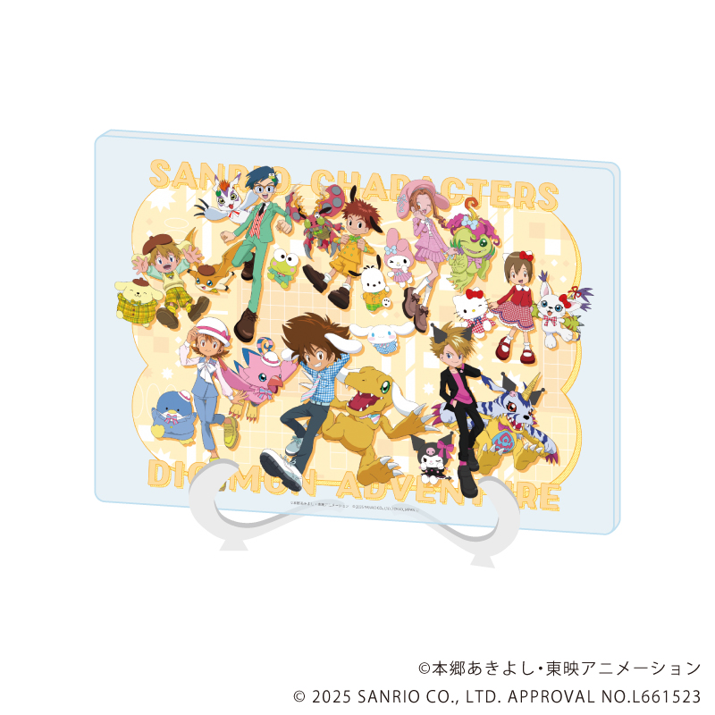 【A3】アクリルアートボード（A5サイズ）「デジモンアドベンチャー×サンリオキャラクターズ」01/集合デザイン（コラボイラスト）