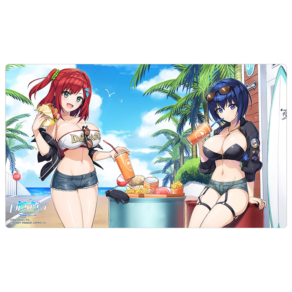 【カーテン魂】ドルフィンウェーブ 描き下ろしラバーマット（咲宮 入華&都条 みちる/コーストライディング）