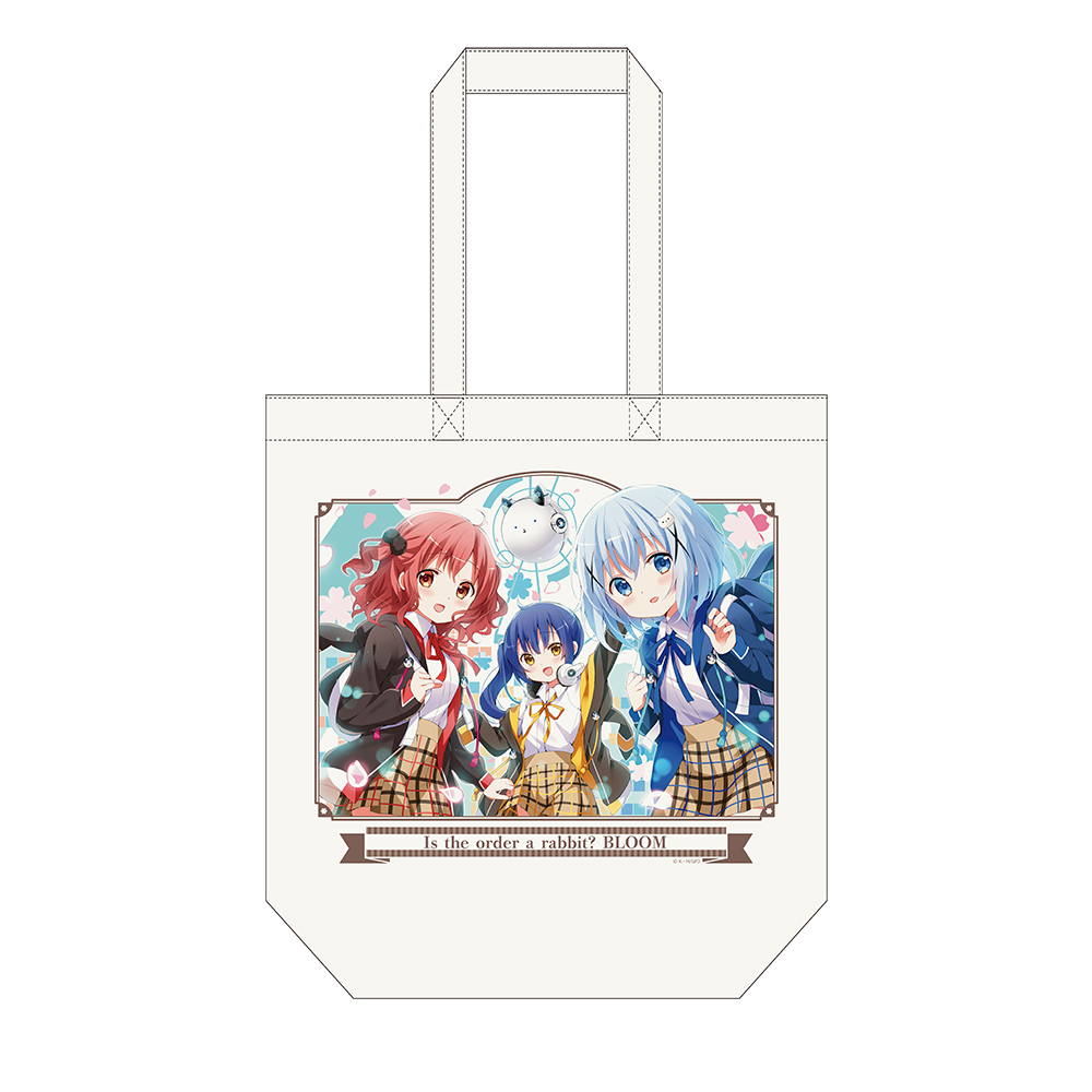 【カーテン魂】ご注文はうさぎですか？ BLOOM トートバッグ （チノ&マヤ&メグ/クロラビ）