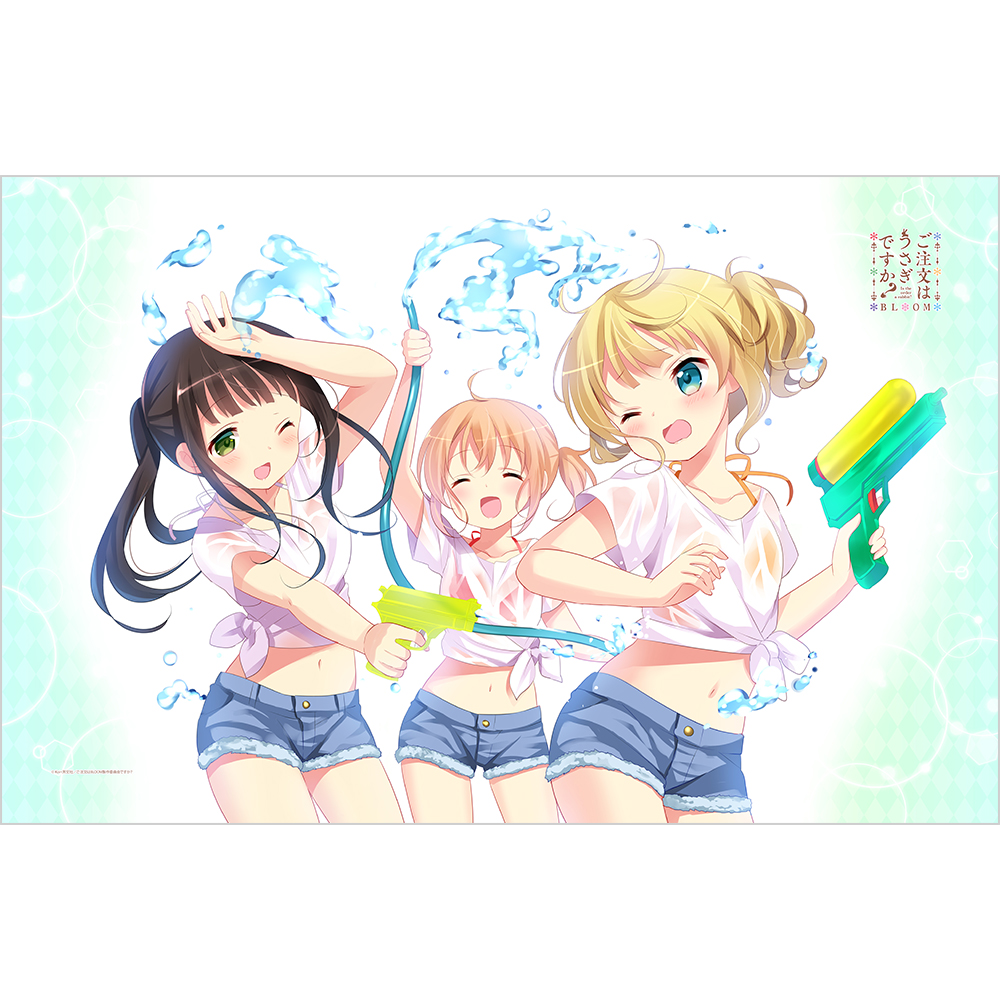 【カーテン魂】ご注文はうさぎですか？ BLOOM タオルケット （ココア&千夜&シャロ/水遊び）