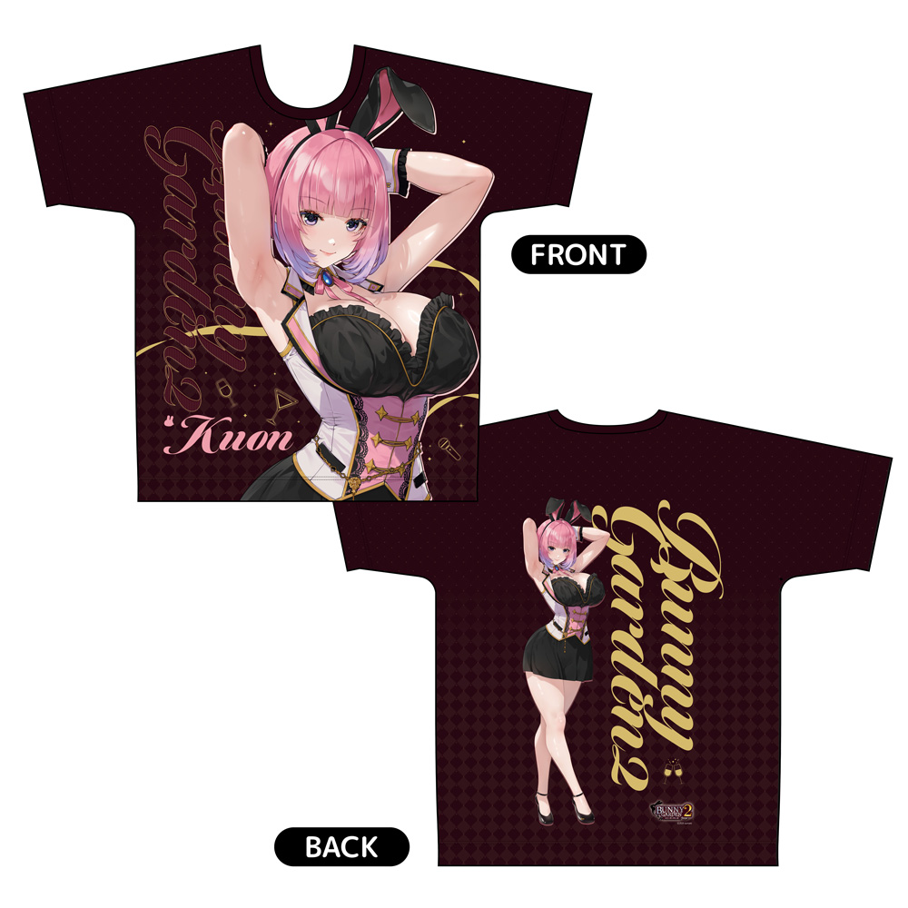 【カーテン魂】バニーガーデン2 フルグラフィックTシャツ（黒音）XLサイズ