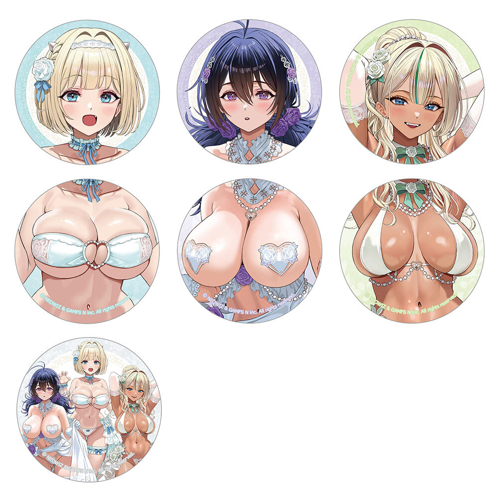 【カーテン魂】ブラウンダスト2 描き下ろしトレーディング缶バッジ（ウエディング水着） 1BOX入数：7