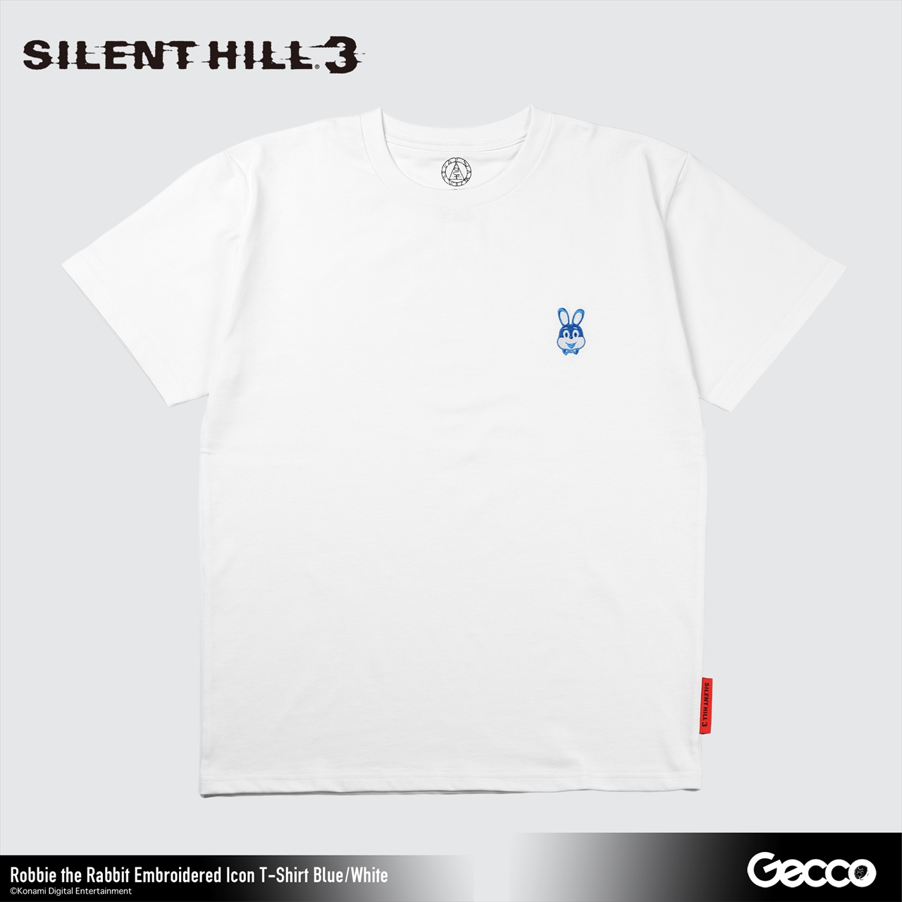 【Gecco】SILENT HILL 3/ ロビー・ザ・ラビット 刺繍アイコン Tシャツ(アオ/ホワイト)XL