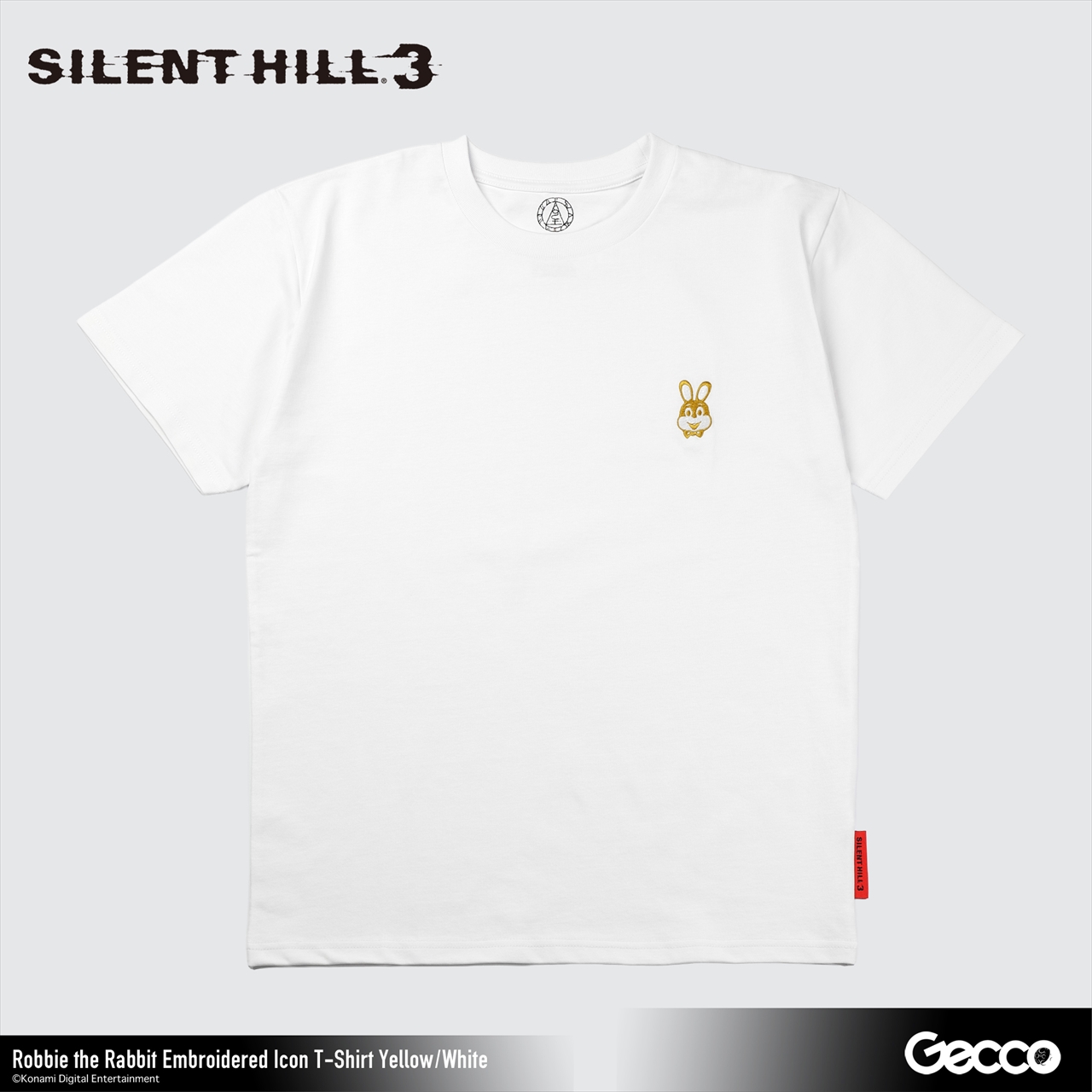 【Gecco】SILENT HILL 3/ ロビー・ザ・ラビット 刺繍アイコン Tシャツ(キイロ/ホワイト)M