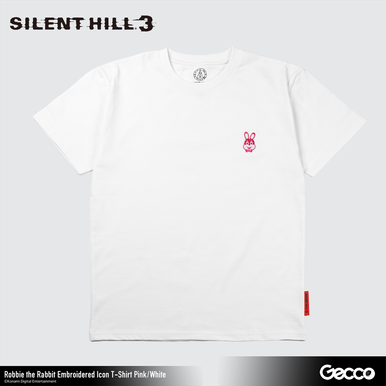 【Gecco】SILENT HILL 3/ ロビー・ザ・ラビット 刺繍アイコン Tシャツ(ピンク/ホワイト)S