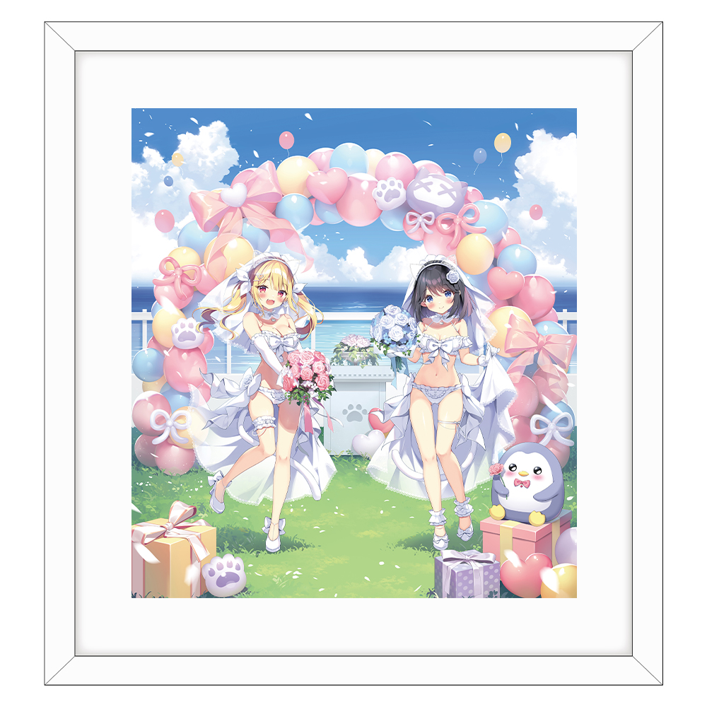 【カーテン魂】ぱん先生 描き下ろし複製原画(白雪結梨＆有栖川瑠々/ウエディング)