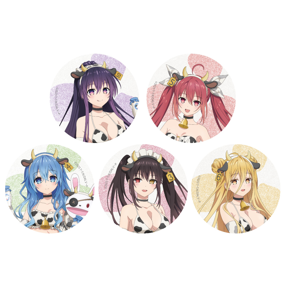 【カーテン魂】デート・ア・ライブV 描き下ろしトレーディング缶バッジ(牛柄水着/グリッター) 1BOX入数：5