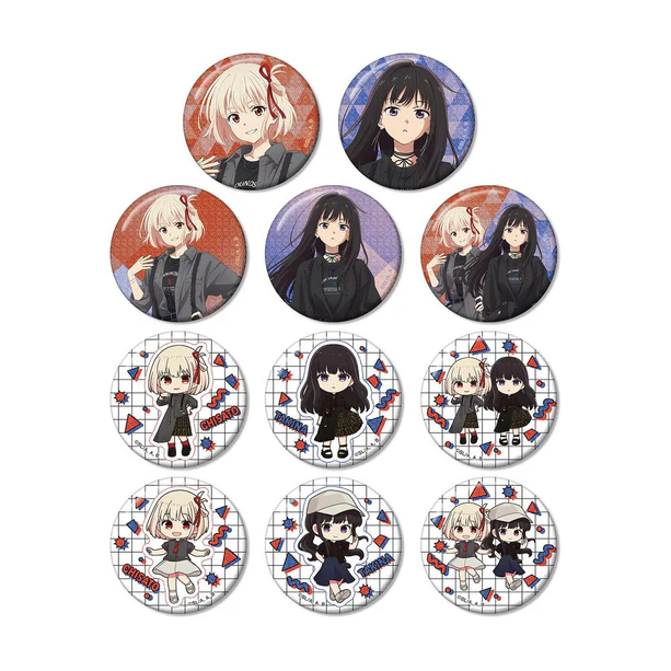 【アルマビアンカ】TVアニメ「リコリス・リコイル」 meagratiaコラボ 描き下ろし&ちびキャラ トレーディンググリッター缶バッジ 1BOX入数：11