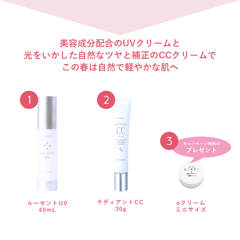 KIREI 季令 母の日キャンペーン 2026「KIREI UV美肌セット」 季令ルーセントUV 40mL 季令ラディアントCC 30g  母の日キャンペーン特典 季令eクリームのミニサイズ・オリジナルサプリケース・プレゼントに渡しやすいショッピングバッグ付き
