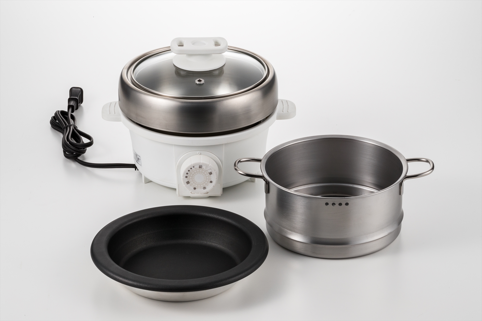 プチ・プレジール　電気ミニグリル鍋　セイロ付　ホワイト