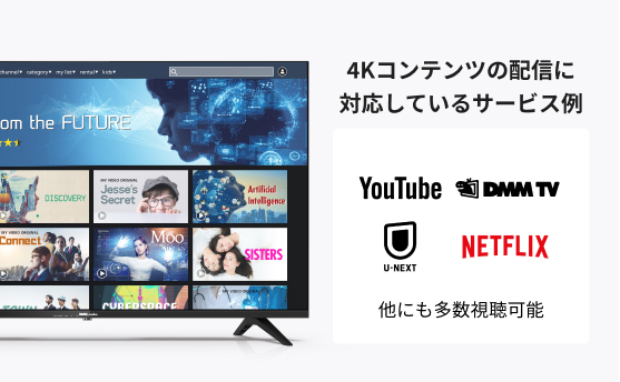 4Kコンテンツの配信に対応しているサービス例