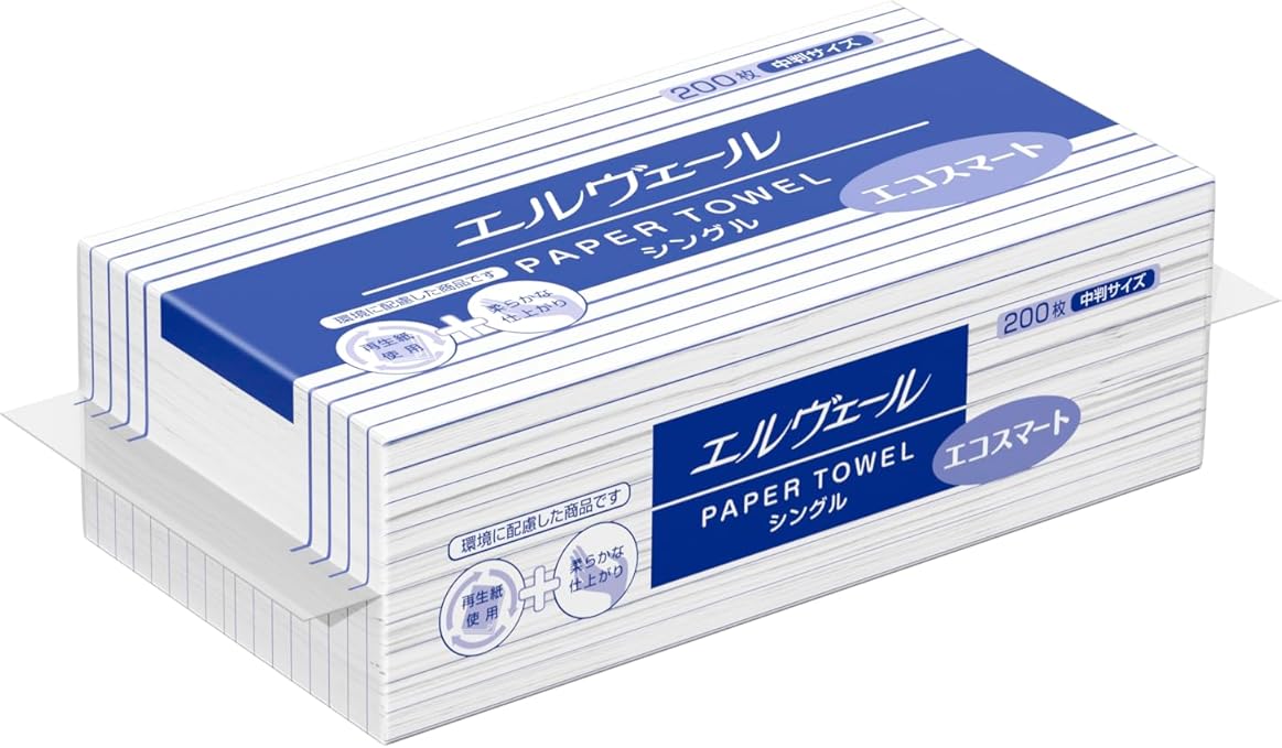 エルヴェールペーパータオル　エコスマート　シングル(200枚入) 中判