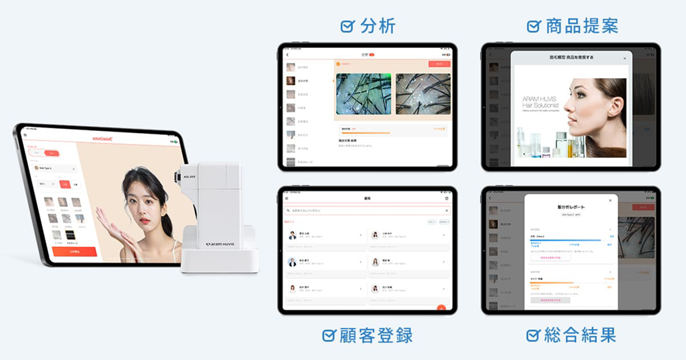 分析から商品のご提案、顧客管理まで本体とタブレット1台ですべて完結
