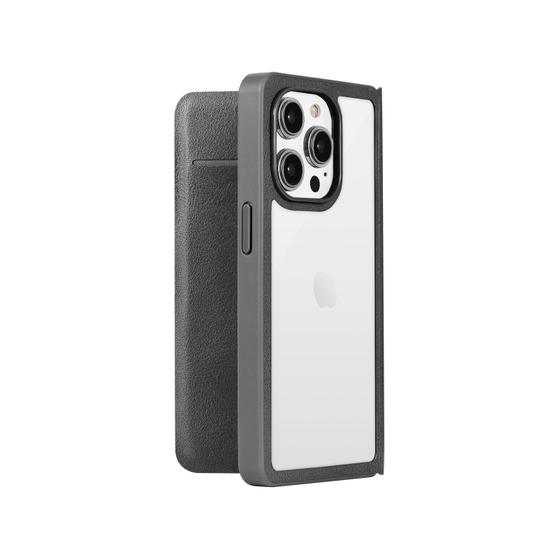 iPhone 14 Pro 軽量・背面クリアフラップケース 「Amake」 ブラック