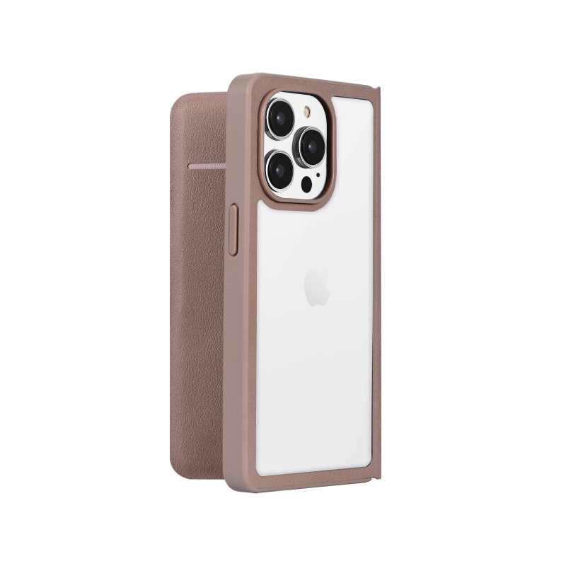 iPhone 14 Pro 軽量・背面クリアフラップケース 「Amake」 グレージュ