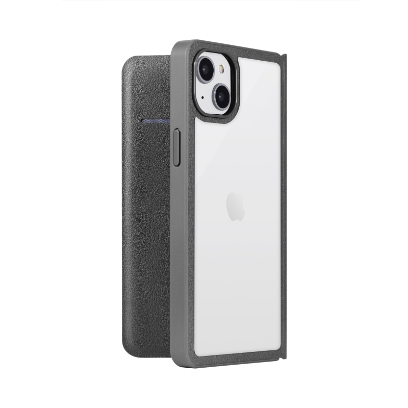 iPhone 14 Plus 軽量・背面クリアフラップケース 「Amake」 ブラック