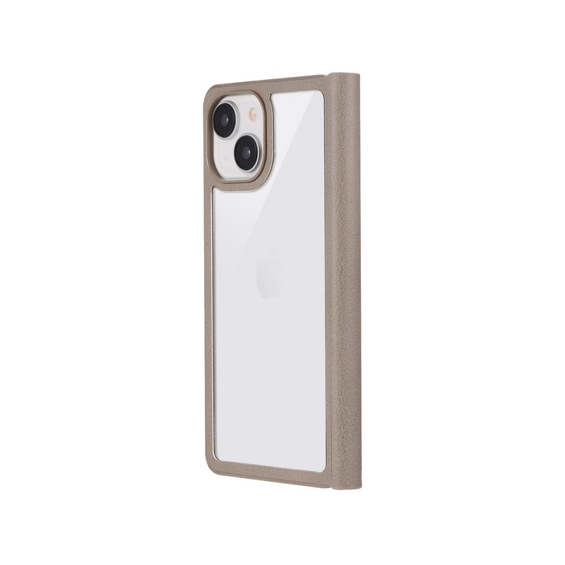 iPhone 15/iPhone 14 軽量・背面クリアフラップケース 「Amake」 グレージュ