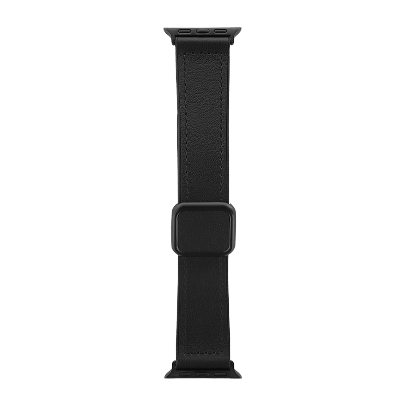 Apple Watch 38/40/41/42mm バンド 「CORVIN」 裏面ラバーマグネットレザーバンド ブラック